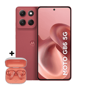 Smartphone Motorola Moto g86 5G 256 GB + Moto Buds 8GB RAM+16GB Ram Boost, Tela 1.5K pOLED, 50MP Sony camera OIS Moto AI, videos em 4K, IP68 + IP69 - Vermelho