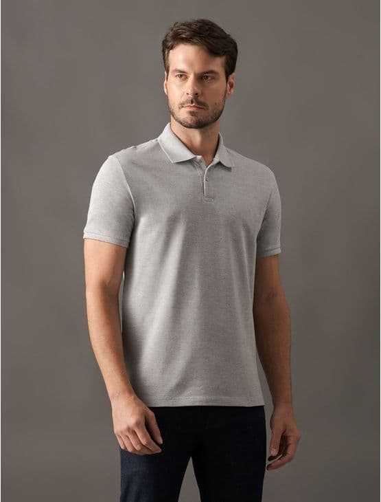 Camisa Polo Masculina Básica Sem Friso Calvin Klein - Cinza Camisa Polo Masculina Básica Sem Friso Calvin Klein Cinza Ggg