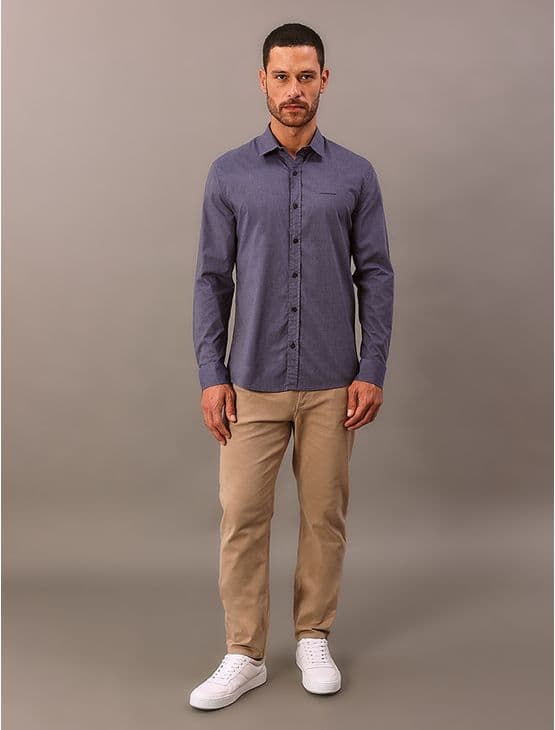 Camisa Manga Longa Calvin Klein Jeans Regular Fil a Fil - Azul Marinho Camisa Manga Longa Calvin Klein Jeans Regular Fil a Fil Azul Marinho Ggg