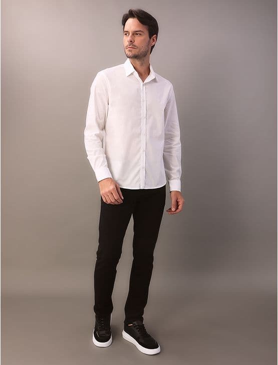 Camisa de Manga Longa Masculina Regular Estampa Ck Bordada Calvin Klein - Branco Camisa de Manga Longa Masculina Regular Estampa Ck Bordada Calvin Klein Branco 3