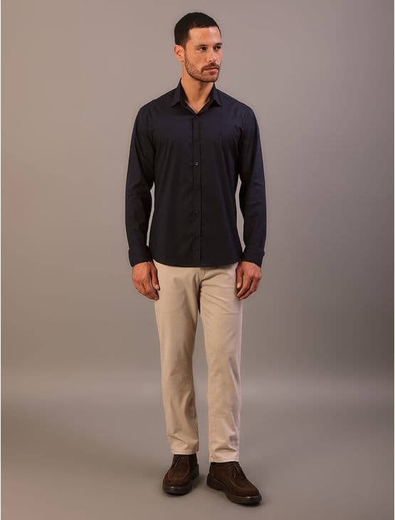 Camisa de Manga Longa Masculina Regular Estampa Ck Bordada Calvin Klein - Azul Marinho Camisa de Manga Longa Masculina Regular Estampa Ck Bordada Calvin Klein Azul Marinho 3