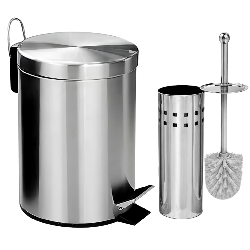Lixeira Banheiro Inox Pedal Cozinha + Escova Sanitária Inox Com Suporte Ou Opções Avulsos