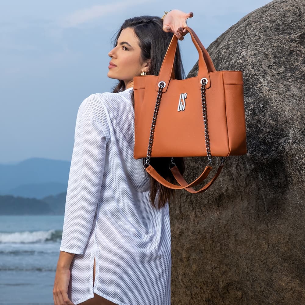 Bolsa Linha Premium Sacola Grande Zíris, Couro Sintético, Chique Feminina Gaby Show Alça Transversal