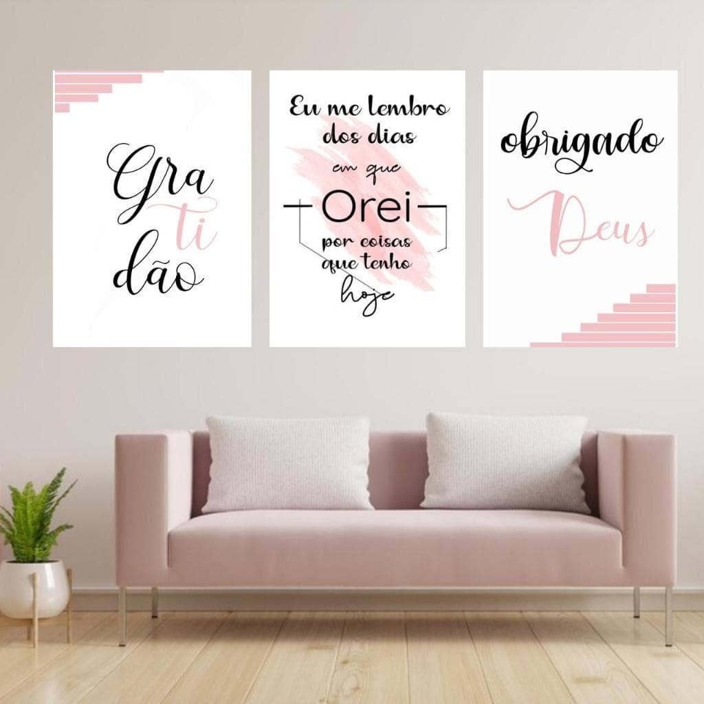 Kit 3 Quadros Quadrinhos Decoração Obrigado Deus Gratidão