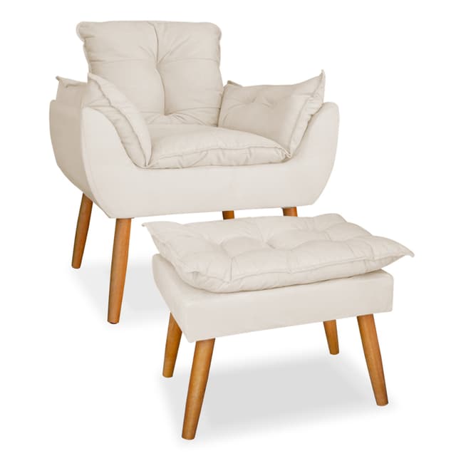 Conjunto poltrona opala mais puff deluxo pes palito em suede bege