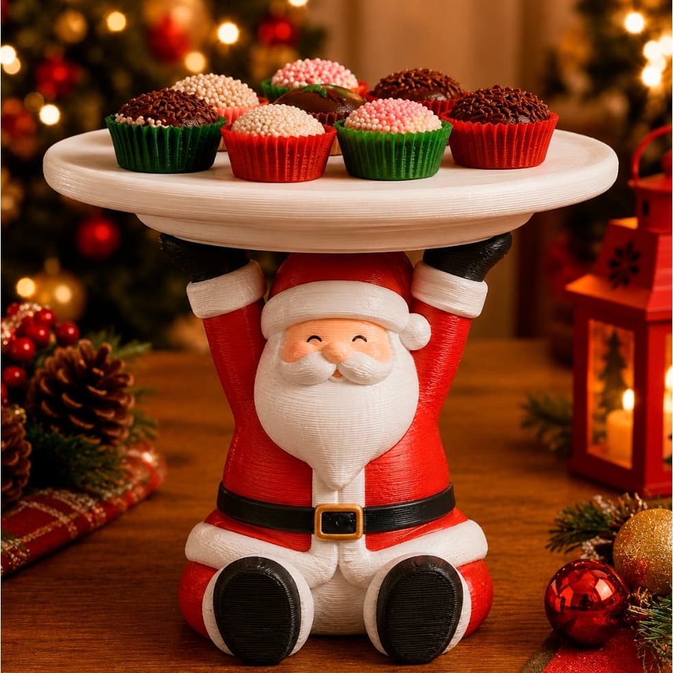 Centro de Mesa Natalino Papai Noel Porta Doces Decoração de Natal