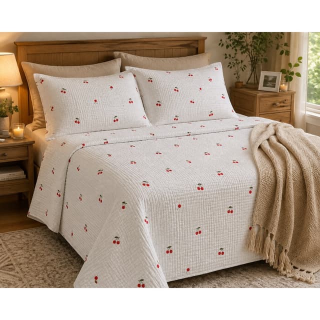 Kit Colcha Piquê 3 Peças Estampado com 2 Fronhas Cobre Leito Leve Confortável para Cama