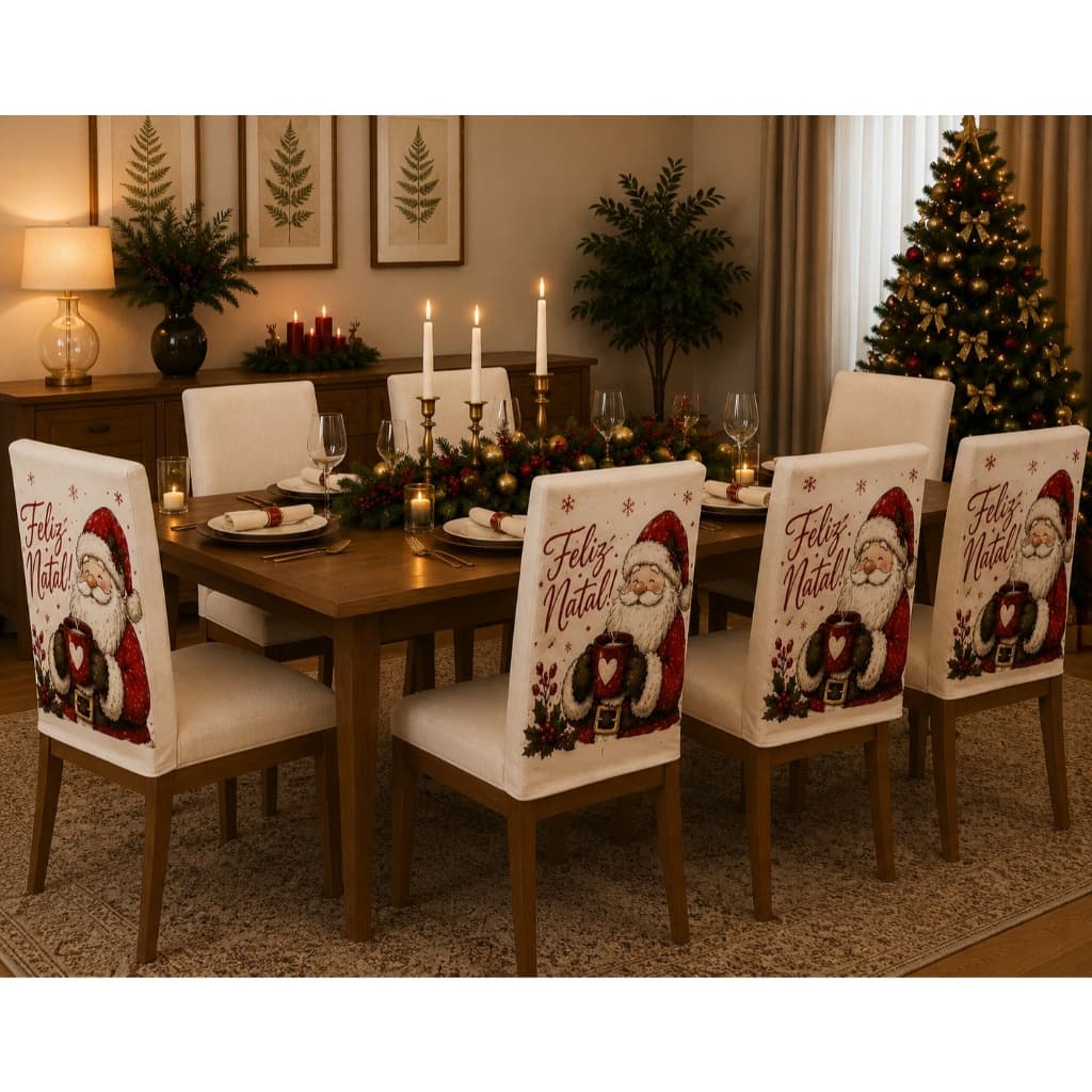Kit 4 ou 6 Capas para Encosto de Cadeira Natalinas – Estampadas – Decoração de Natal
