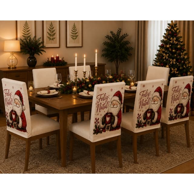 Kit 4 ou 6 Capas para Encosto de Cadeira Natalinas – Estampadas – Decoração de Natal