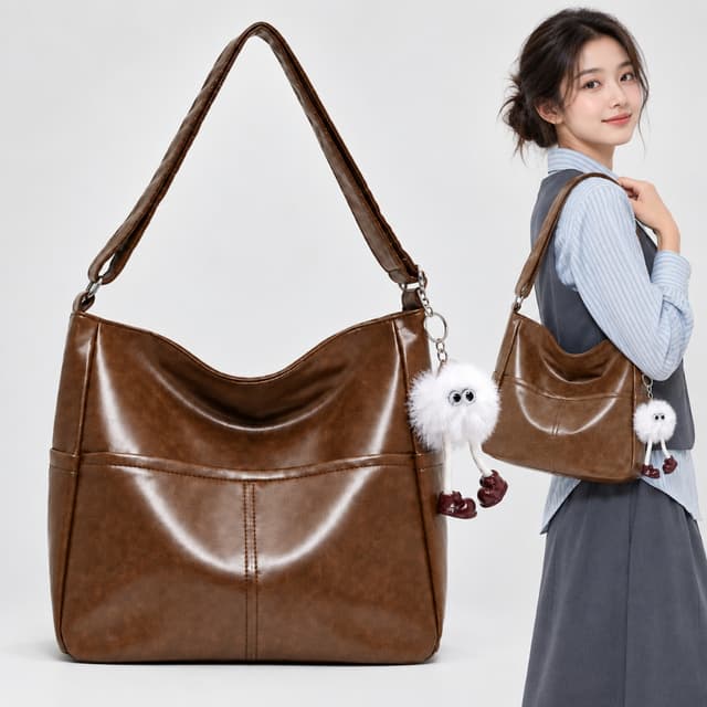 Bolsa De Couro Macio Com Vários Compartimentos Bolsa Feminina saco ombro média couro sintético