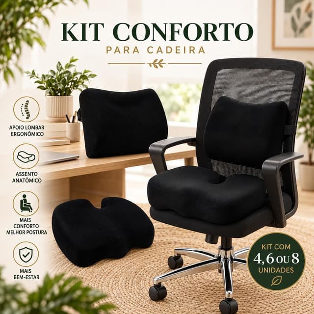 Kit Almofada Assento Ergonômica + Apoio Lombar Espuma Memória Carro Escritório