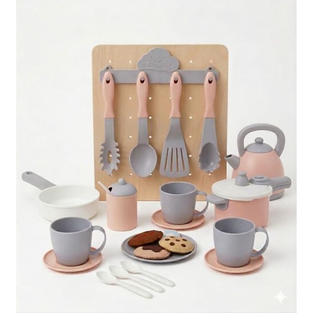 kit Cozinha Infantil 22 Peças Utensilios + Panelinhas + Xicara Faz de Conta