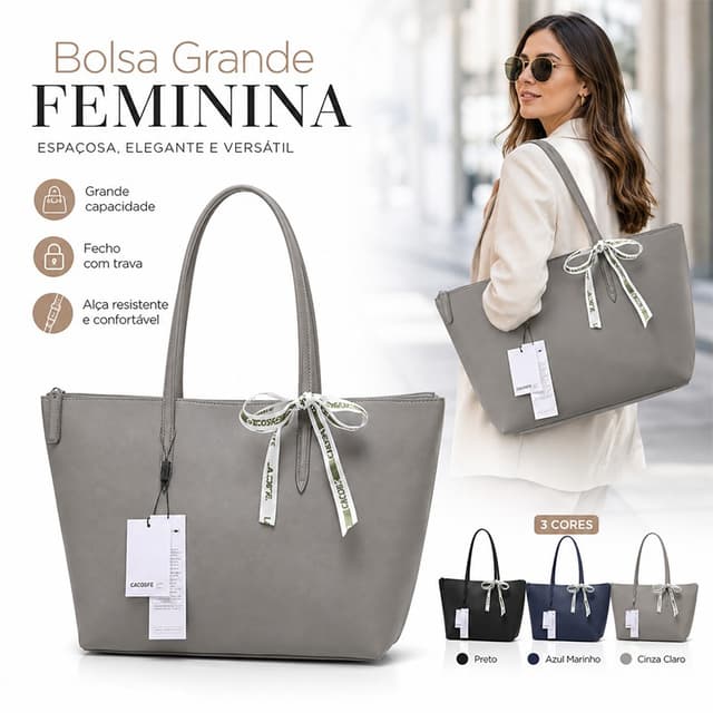Bolsa Feminina Tote Bag Grande Capacidade Bolsa Ombro Casual Trabalho Faculdade Viagem Compras Dia A Dia