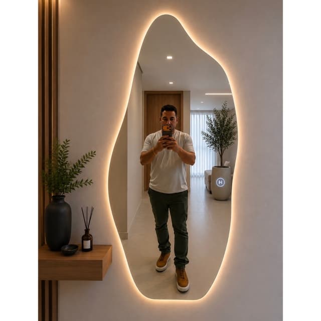 Espelho Orgânico 120X50cm e 95x40cm Lapidado Moderno Grande Forms C/ SUPORTE ou LED TOUCH (FORM SUPORTE) OU LED