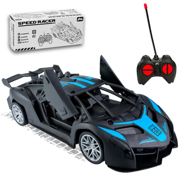 Carrinho Controle Remoto Esportivo Portas Móveis Pneu Borracha 4 Canais Corrida Infantil Menino 1:24