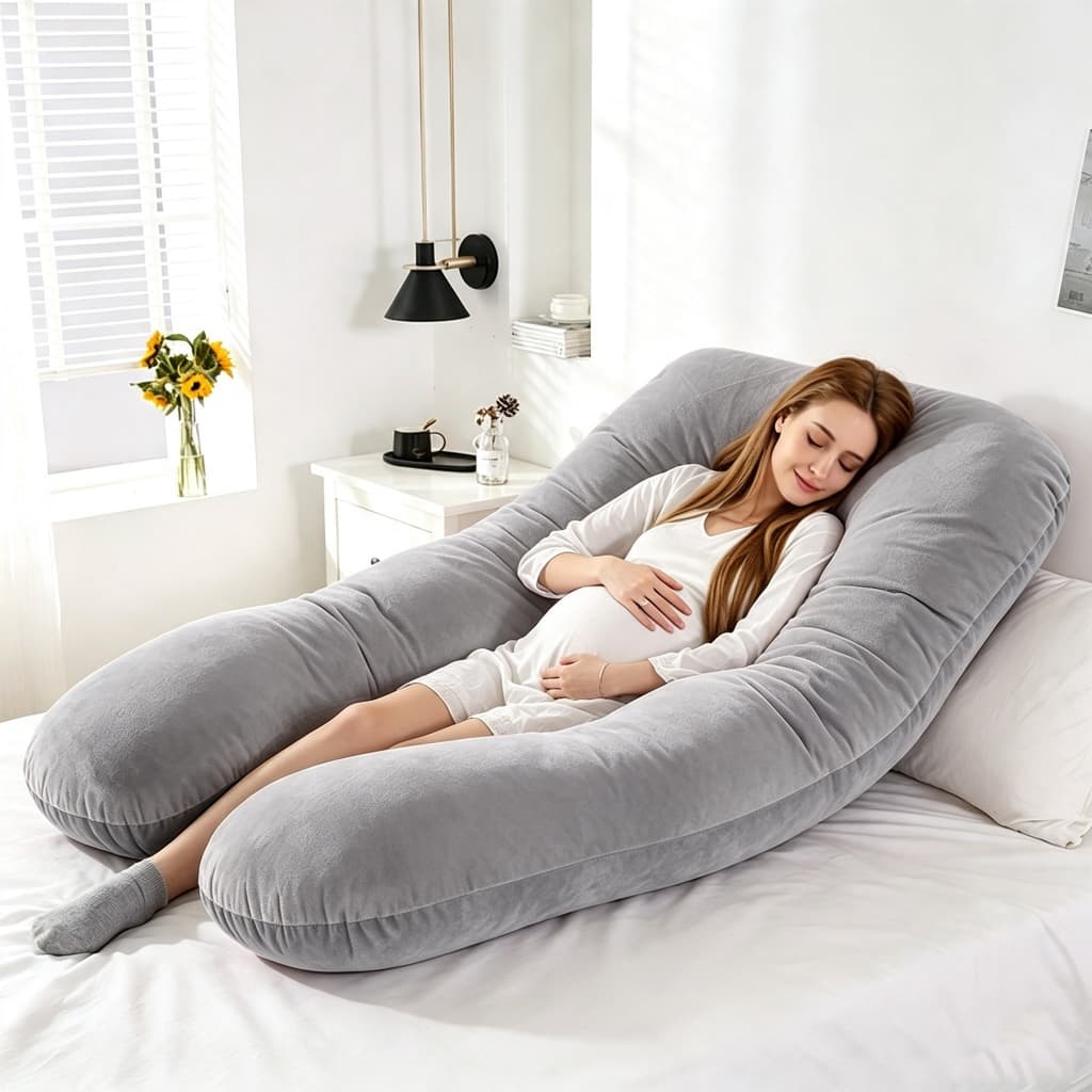 Travesseiro Corpo Inteiro Gestante LarBom 130x70cm Almofada em Formato U Conforto para Dormir e Amamentar