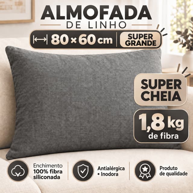 Almofada Para Sofá 80x60 Tecido Linho Fibra Siliconada Super Cheia Produto Premium