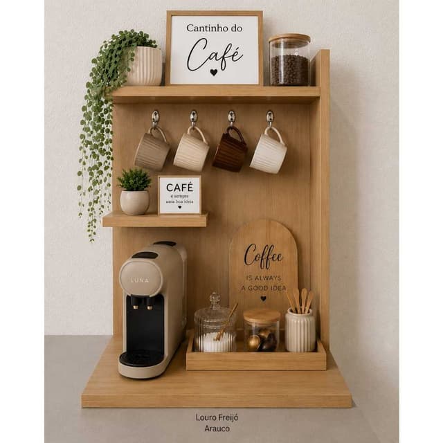 Cantinho do Café em 100% MDF Premium | Prateleira Decorativa com Suporte para Xícaras
