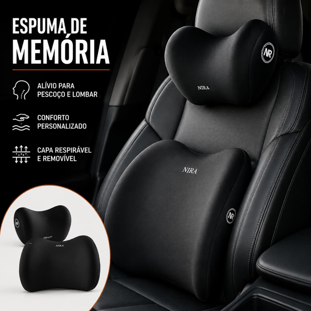 Conjunto de almofada lombar para encosto de cabeça de carro, suporte lombar, espuma de memória, travesseiro de pescoço