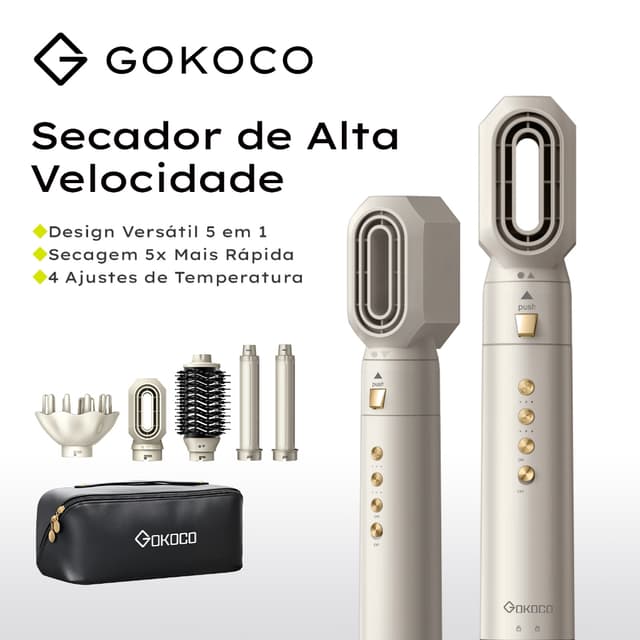GOKOCO 5 Em 1 Escova De Secador Multifuncional Conjunto De Cabelo De Alta Velocidade Para Alisamento E Ondulação