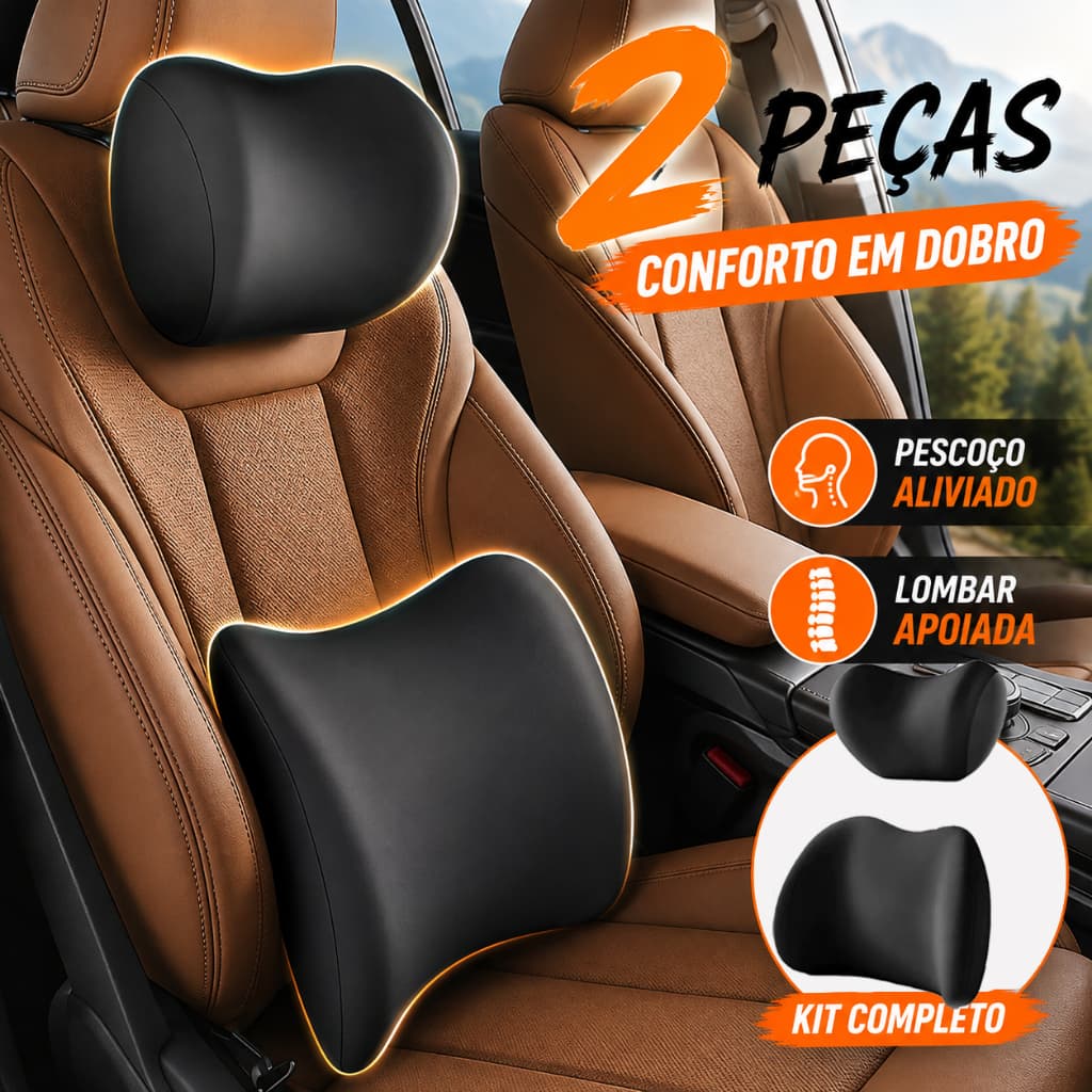 Almofada Cabeça e Lombar para Carro – Conjunto Veicular, Apoio Banco Espuma de Memória