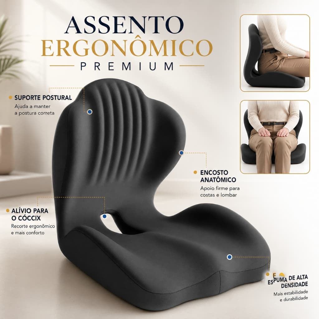 Almofada ergonômica de assento de espuma viscoelástica com suporte para costas