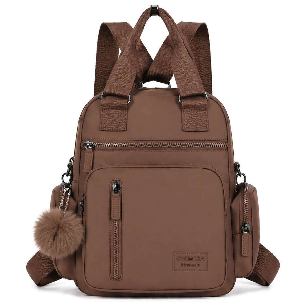 Bolsa Feminina Com Chaveiro Pompom e 6 Divisórias Transversal Impermeável Nylon Vira Mochila Tiracolo YC69#