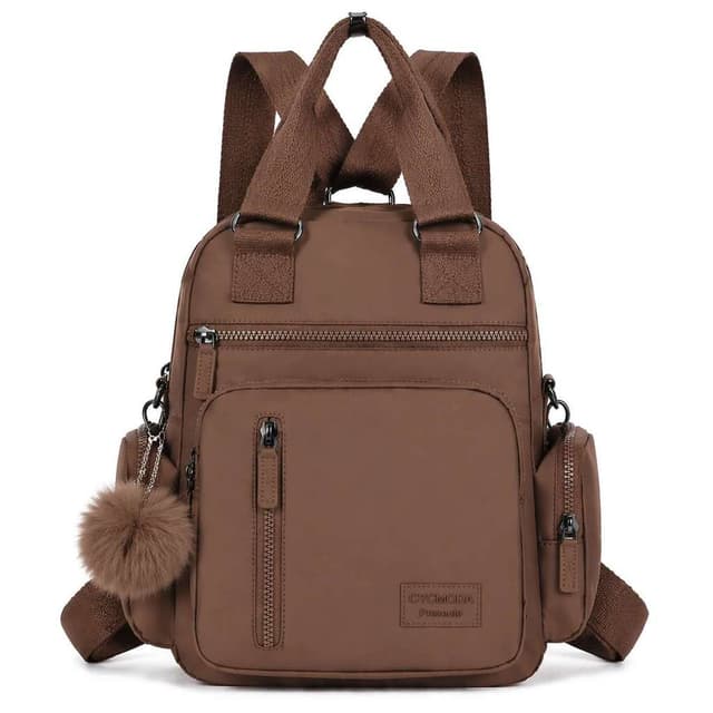 Bolsa Feminina Com Chaveiro Pompom e 6 Divisórias Transversal Impermeável Nylon Vira Mochila Tiracolo YC69#