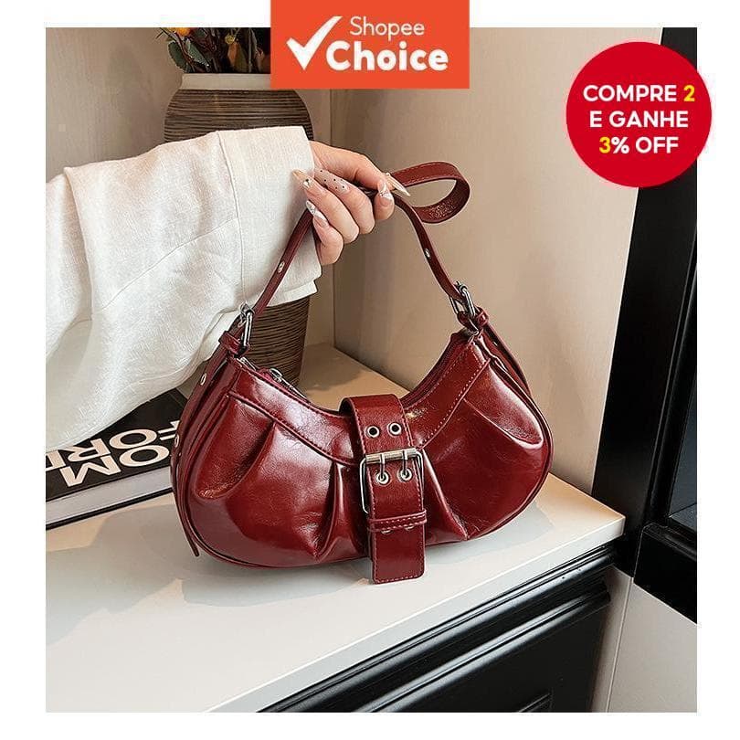 Bolsa pequena estilo retrô Maillard feminina, Y2K, desértico, couro vintage vermelho, para ombro e debaixo do braço.
