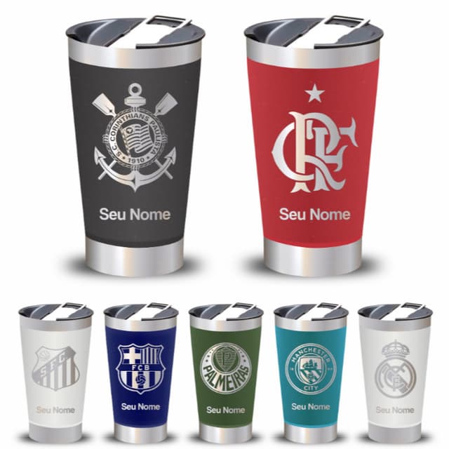 Copo Termico inox Personalizado Time Brasileiros + Seu Nome gravação a laser
