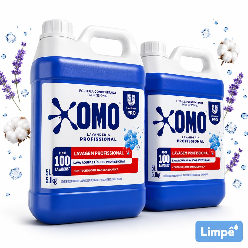 OMO PRO Lava Roupas 5L Kit 2 Unidades 200 Lavagens Remove Manchas Concentrado Entrega Rápida