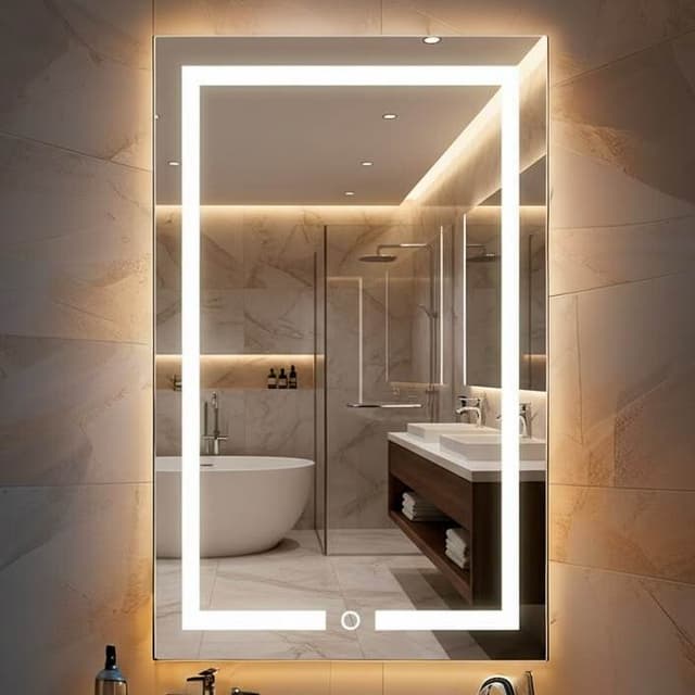 Espelho Jateado Retangular 80x50 cm com LED 3 Cores e Botão Touch para Banheiro Lavabo Penteadeira
