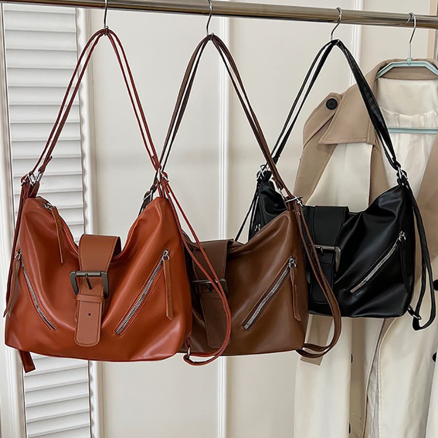 Bolsa Mochila Transversal De Ombro De Couro PU Multiuso，Bolsa Casual Leve E Grande Capacidade,Bolsos Repelente De Água