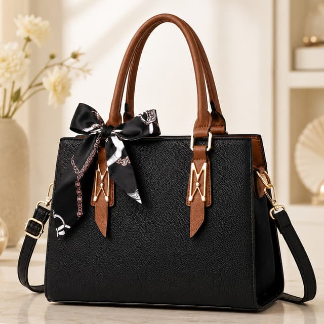 bolsa de mão elegante couro sintético laço de seda alça transversal removivel sofisticada para trabalho e eventos
