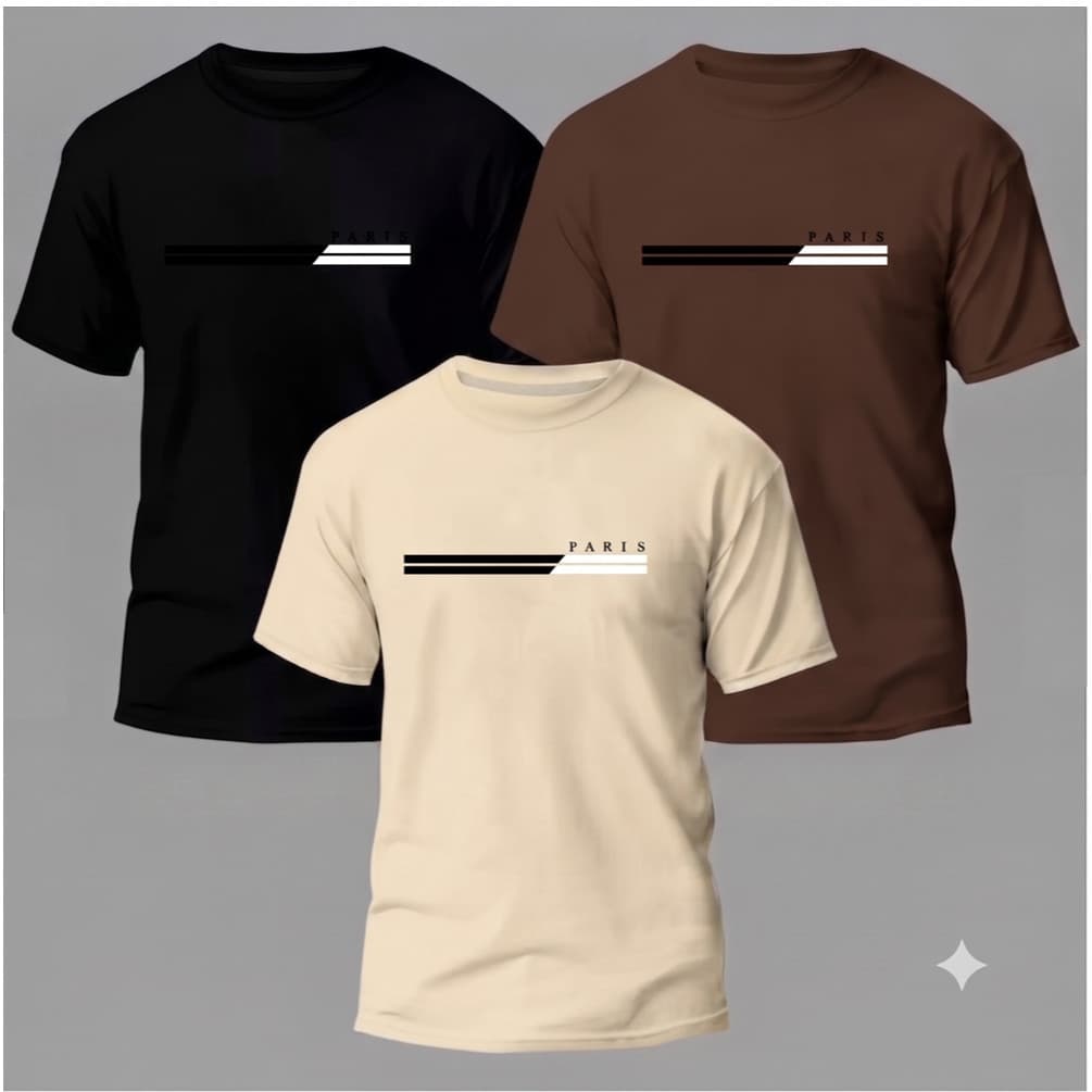 Kit 3 Camisas Masculinas 100% Algodão Premium Camiseta Moda Casual Paris Moda Verão Saida de fabrica