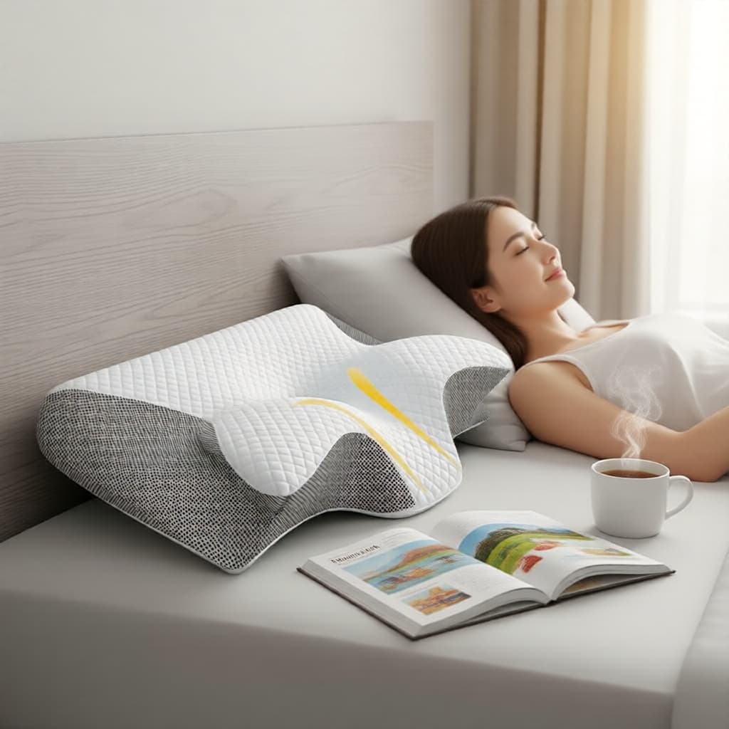 Travesseiro Japonês de Espuma de Memória para Ortopedia – Alívio Portátil para Dor Cervical e Suporte para Pescoço
