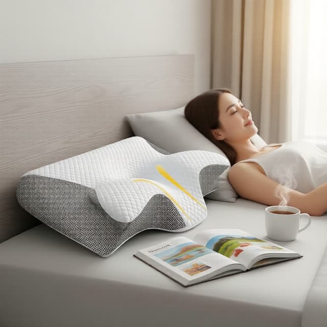 Travesseiro Japonês de Espuma de Memória para Ortopedia – Alívio Portátil para Dor Cervical e Suporte para Pescoço
