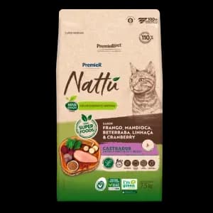 Ração Premier Nattu Gatos Adultos Castrados Mandioca