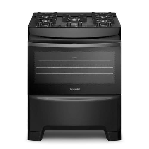 Fogão 5 Bocas Continental Preto Mesa de Vidro, Forno Eco Turbo e Tripla Chama (FC5GB) - Bivolt