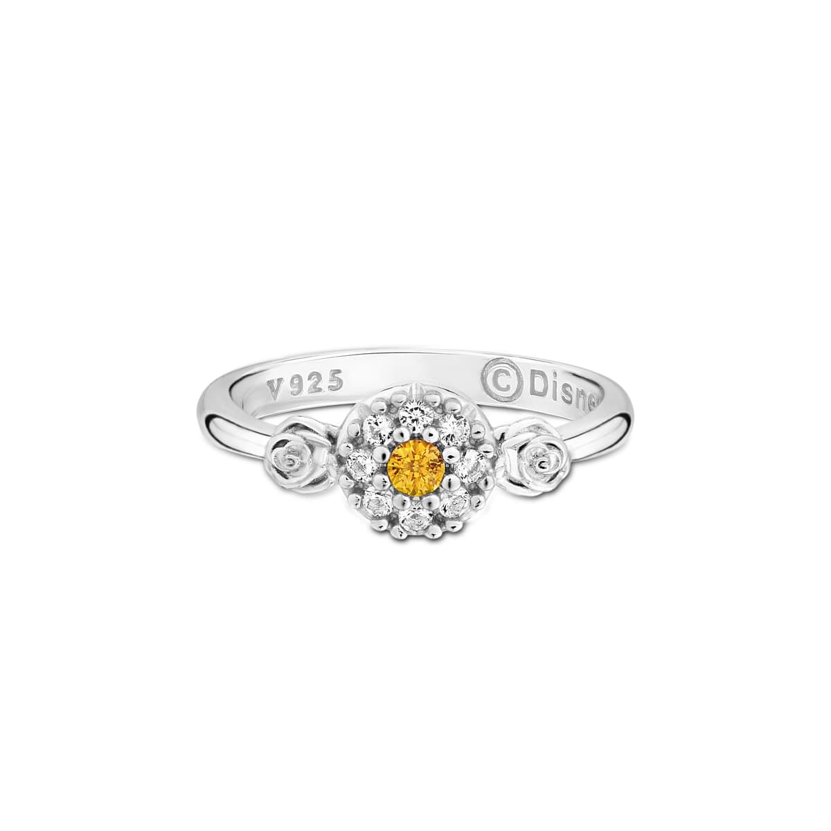 Anel Life Princesas Bela em Prata 925 com Pedras Amarela e Incolores