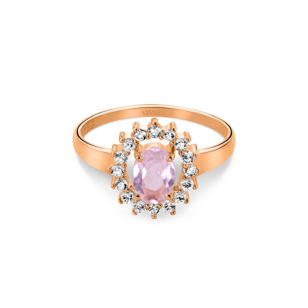 Anel Kate em Ouro Rosé 18k com Quartzo Rosa e Safiras