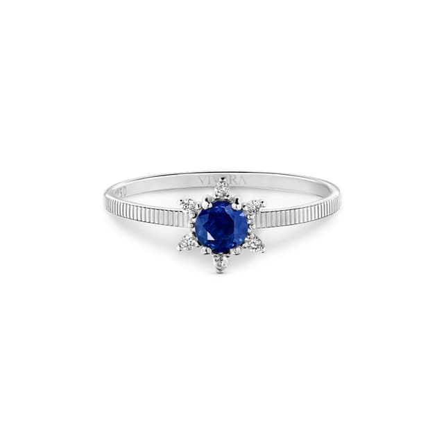 Anel Dengosa em Ouro Branco 18k com Safira e Diamantes