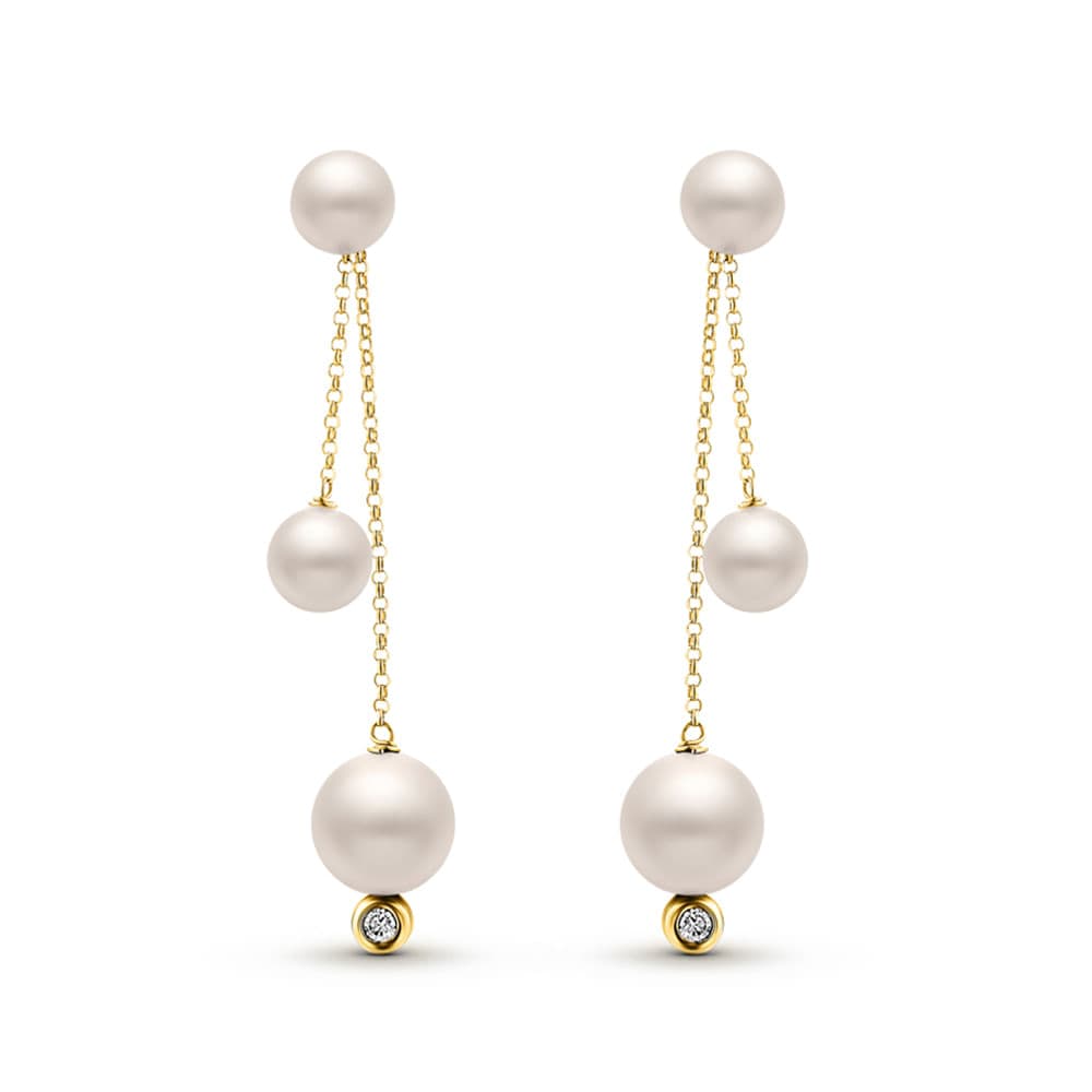 Brinco Una em Ouro Amarelo 18k com Pérolas e Diamante