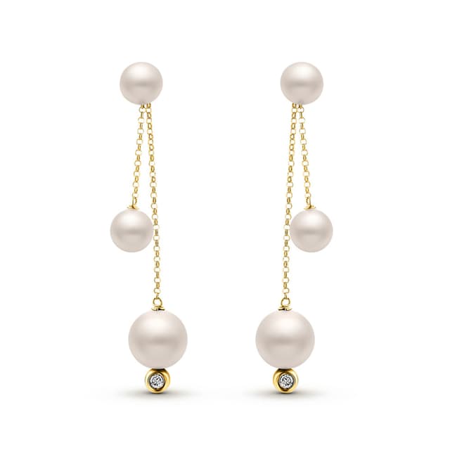 Brinco Una em Ouro Amarelo 18k com Pérolas e Diamante