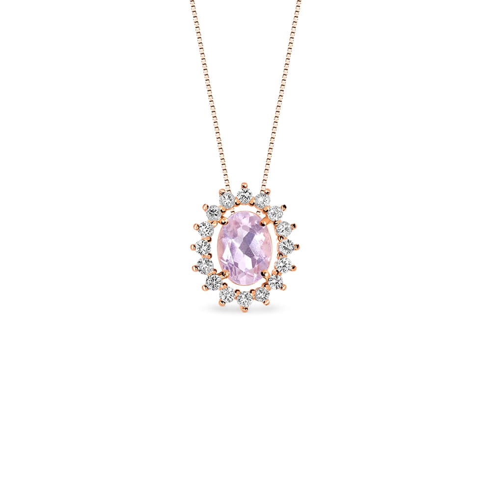 Pingente Kate em Ouro Rosé 18k com Quartzo Rosa e Safiras Incolores, 13mm