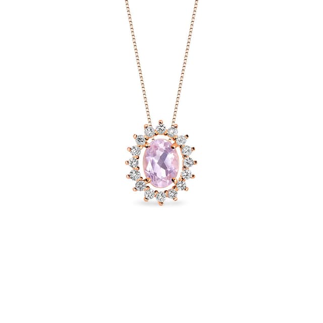 Pingente Kate em Ouro Rosé 18k com Quartzo Rosa e Safiras Incolores, 13mm