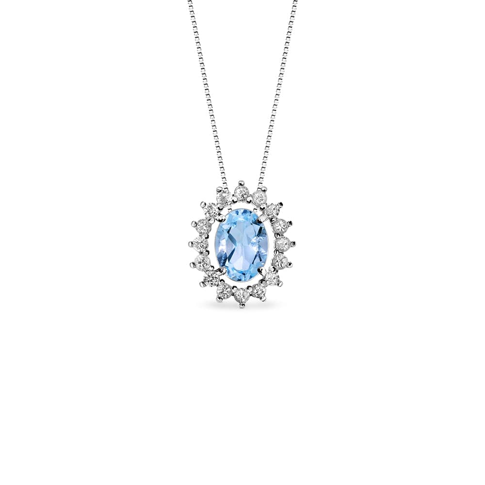 Pingente Kate em Ouro Branco 18k com Topázio Azul e Safiras Incolores, 13mm