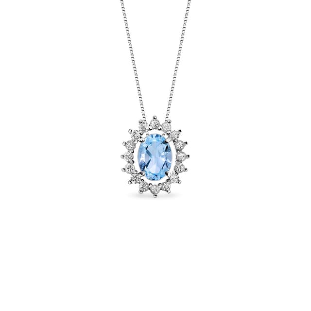 Pingente Kate em Ouro Branco 18k com Topázio Azul e Safiras Incolores, 13mm