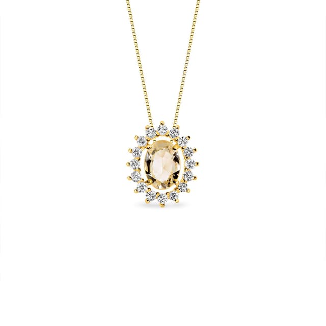 Pingente Kate em Ouro Amarelo 18k com Citrino e Safiras Incolores, 13mm
