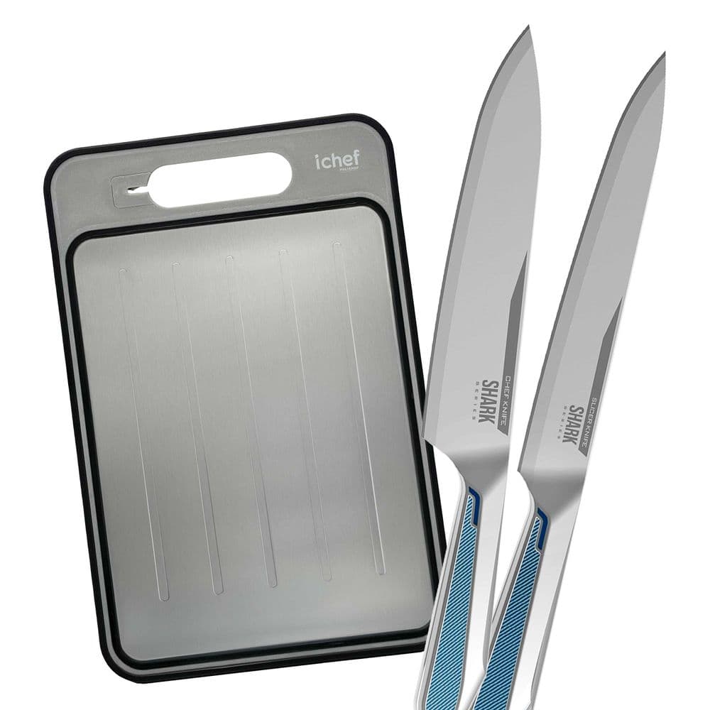 Conjunto de Facas Ichef Polishop Professional Cut Inox Duo e Tábua de Corte Dupla Face - Ichef Dual Cut | Ichef